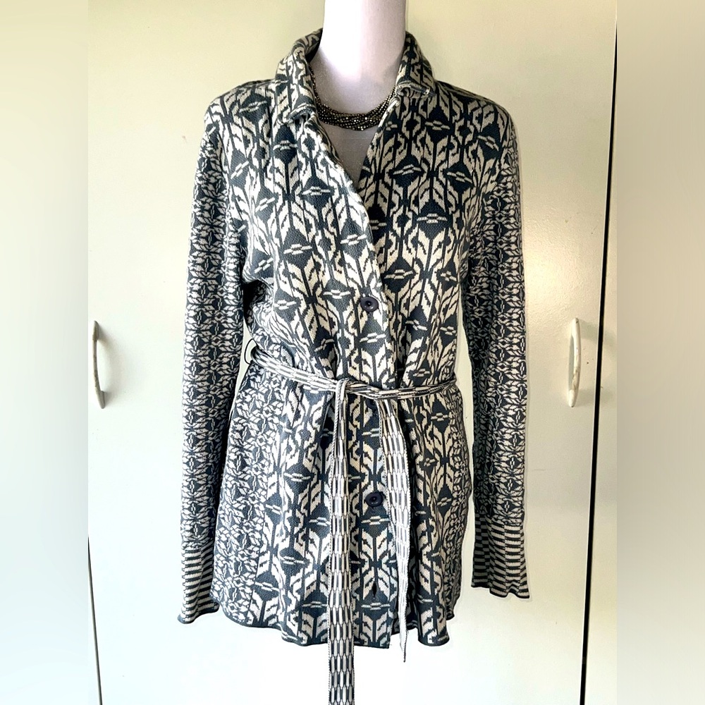 PENDLETON cotton knit cardigan women’s medium, grey and cream aztec print